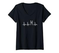Mujer Diablo Horns My Heart Beats For Heavy Metal Mujer Hombre Camiseta Cuello V