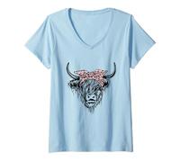 Mujer Diadema de Vaca de Las Tierras Altas, Mujer granjera de Escocia Camiseta Cuello V