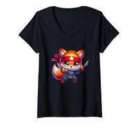 Mujer Diadema Ninja Fox Star Rojo Karate Camiseta Cuello V