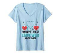 Mujer Diagnosticar Tratar Empoderar Internista Internista de Medicina Interna Camiseta Cuello V