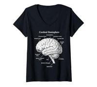 Mujer Diagrama de anatomía de la neurociencia del hemisferio Cerebral Camiseta Cuello V