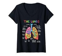 Mujer Diagrama de anatomía de los pulmones Humanos Sistema respiratorio Camiseta Cuello V