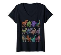Mujer Diagrama de Especies de Dinosaurios Paleontología Animales prehistóricos Camiseta Cuello V