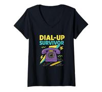 Mujer Dial Up Survivor Retro, Humor de Internet de los 90 Camiseta Cuello V