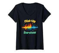 Mujer Dial-Up Survivor Retro Internet Nostalgia tecnológica de los 90 Camiseta Cuello V