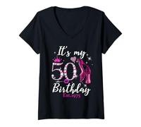 Mujer Diamante It's My 50th Birthday EST 1975 50 Years Old para Mujer Camiseta Cuello V