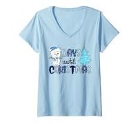 Mujer Días hasta Navidad, muñeco de Nieve, Copos de Nieve, diversión navideña Camiseta Cuello V