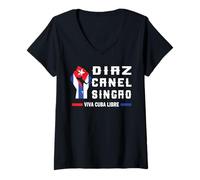 Mujer Diaz Canel Singao Viva Cuba Libre Tee Bandera cubana Patriótica Camiseta Cuello V