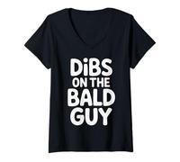 Mujer Dibs On The Bald Guy Reclamación De Relación Citas - Camiseta Cuello V