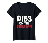 Mujer Dibs On The Fireman - Camiseta Divertida para Bomberos Camiseta Cuello V