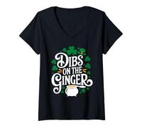Mujer Dibs On The Ginger St. Patrick's Day Humor Camiseta Cuello V