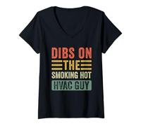 Mujer Dibs on The Smoking Hot HVAC Guy Funny Wife Novia Camiseta Cuello V
