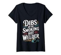 Mujer Dibs On The Smoking Hot Welder Novia, Pareja, Amor |- Camiseta Cuello V
