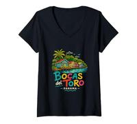 Mujer Dibujado a Mano Bocas del Toro Panamá Viaje Monumento Regalo Camiseta Cuello V