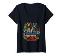 Mujer Dibujado a Mano DR Congo Travel Souvenir Landmark Gift Camiseta Cuello V