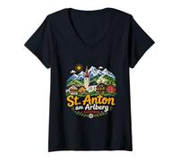 Mujer Dibujado a Mano San Antón Am Arlberg Austria Viaje Monumento Regalo Camiseta Cuello V