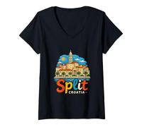 Mujer Dibujado a Mano Split Croacia Viaje Souvenir Hito Regalo Camiseta Cuello V