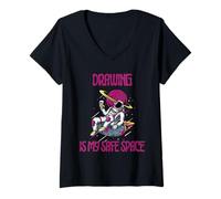 Mujer Dibujar es mi espacio seguro, astronauta Camiseta Cuello V