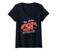 Mujer Dibujo a mano Maine Lobster Graphic Bar Harbor Acadia Vintage Camiseta Cuello V