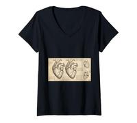Mujer Dibujo anatómico del corazón Da Vinci Vintage Ciencia Médica Camiseta Cuello V