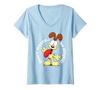 Mujer Dibujo Animado clásico de los 80 y 90 de Garfield Odie Ignorance Carefree Dog Camiseta Cuello V
