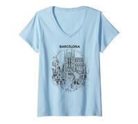 Mujer Dibujo artístico de Viaje de la Sagrada Familia de Barcelona Camiseta Cuello V