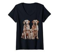 Mujer Dibujo de Dibujo de Familia de Cachorros Labrador Retriever. Camiseta Cuello V