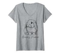 Mujer Dibujo lineal de Bunny Mama Holland Lop Mom Cute Lop Rabbit Camiseta Cuello V
