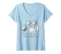 Mujer Dibujo vintage de conchas marinas, conchas de Virginia Beach Camiseta Cuello V