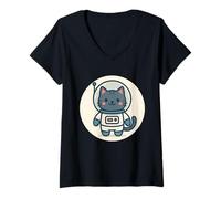 Mujer Dibujos Animados de Gato Astronauta Kawaii Camiseta Cuello V