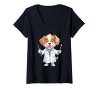 Mujer Dibujos Animados Divertidos del Dentista del Perro para el higienista Dental Camiseta Cuello V