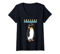 Mujer Dibujos Animados Emperador Pingüino Raza Animal Amante Lindo Pingüinos Camiseta Cuello V