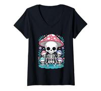 Mujer Dibujos Animados Kawaii Esqueleto Cabeza Hongo Halloween Cottagecore Camiseta Cuello V