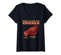 Mujer Dibujos Animados Rhode Island Red Chicken Funny Farm Animal Cute Hen Camiseta Cuello V