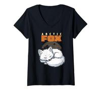 Mujer Dibujos Animados Zorro Ártico Raza Animal Amante Lin Camiseta Cuello V