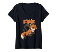 Mujer Dibujos Animados Zorros Rojos Raza Animal Amante Lin Camiseta Cuello V