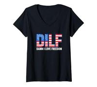 Mujer Dicho Divertido DILF Amor Libertad Sarcástico Camiseta Cuello V