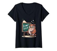 Mujer Dicho divertido E es igual a MC Squared Owl Genius Joke Mujeres Hombres Camiseta Cuello V