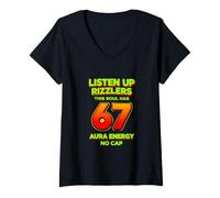 Mujer Dicho Divertido Escucha Rizzlers Esta Alma Tiene 67 Aura Energía Camiseta Cuello V
