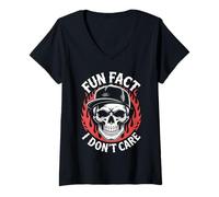 Mujer Dicho divertido Hecho divertido No me importa esqueleto broma sarcástica Camiseta Cuello V