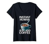 Mujer Dicho Divertido Instantáneo Humano Solo Añade Café Mañana Humor Camiseta Cuello V