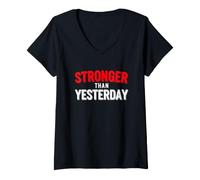 Mujer Dicho Divertido más Fuerte Que Ayer sarcástico Camiseta Cuello V