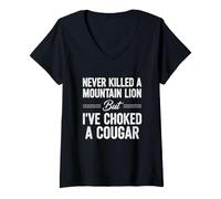 Mujer Dicho Divertido Nunca Mató Al León De Montaña Pero Cougar Ahogado Camiseta Cuello V