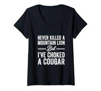 Mujer Dicho Divertido Nunca Mató Al León De Montaña Pero Cougar Ahogado Camiseta Cuello V