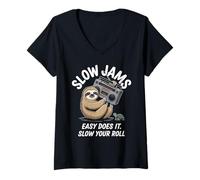 Mujer Dicho Divertido Slow Jams Fácil ¿Lo Hace frío Humor Mujeres Hombres Camiseta Cuello V