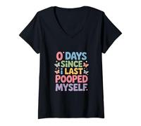 Mujer Dicho Gracioso 0 días Desde la última Vez Que me Hice Caca Camiseta Cuello V