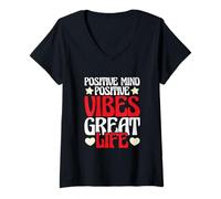 Mujer Diciendo Motivacional Mente Positiva Vibras Positivas Gran Vida Camiseta Cuello V