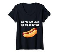 Mujer Did You Just Look At My Wiener Funny BBQ Hotdog Party Humor Camiseta Cuello V