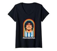 Mujer Diego Maradona Retro Ochenta Rainbow La Mano de Dios Camiseta Cuello V