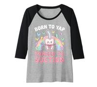 Mujer Diente de Estilo Kawaii Colorido Pastel Arco Iris Lindo Humor Dental Camiseta Manga Raglan